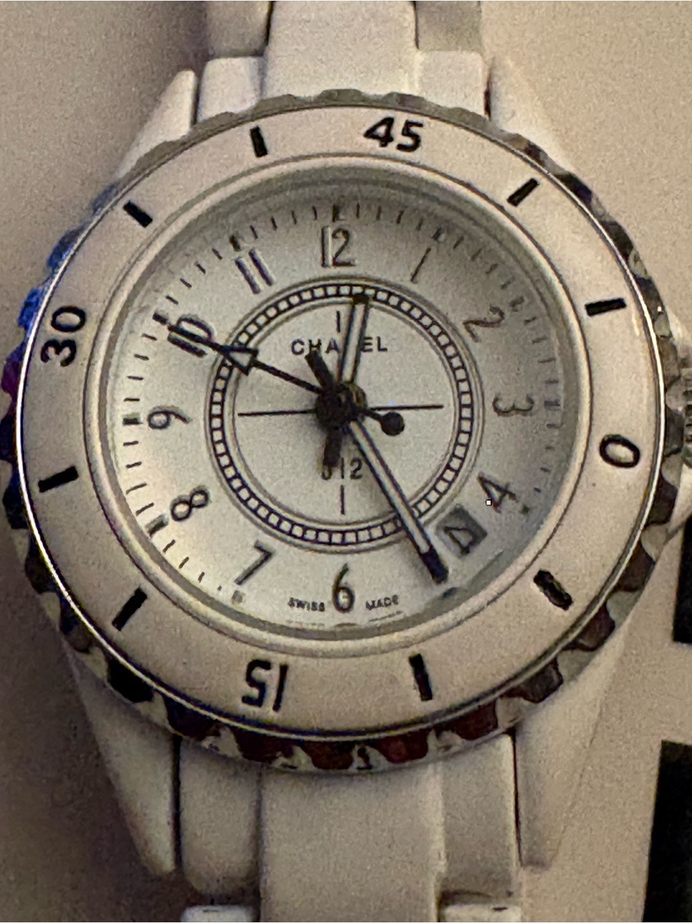 CHANEL White Ceramic Women's Bracelet Watch with Silver Accents